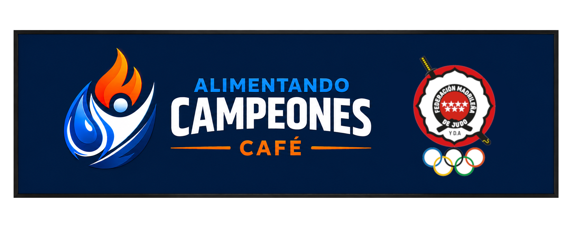 Rótulo oficial del quiosco Alimentando Campeones Café en la Federación Madrileña de Judo y Deportes Asociados